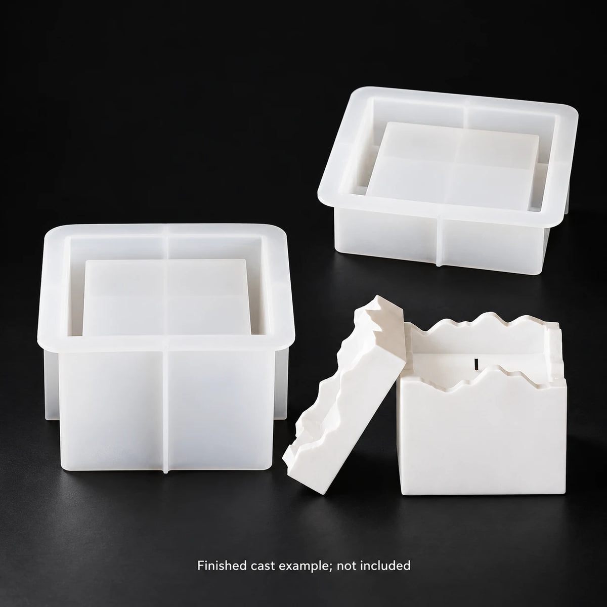 Square Jagged Rim Jar & Lid Silicone Mould Set – finished cast example, not included