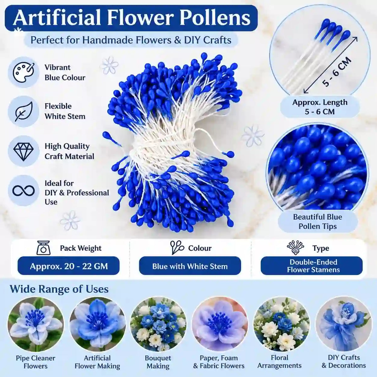 Blue Artificial Flower Pollens / Stamens – 5–6 cm – product details and uses