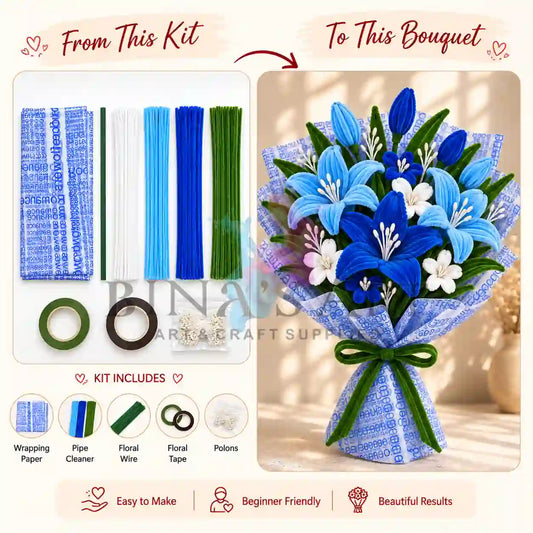 Blue Pipe Cleaner Flower Bouquet DIY Kit