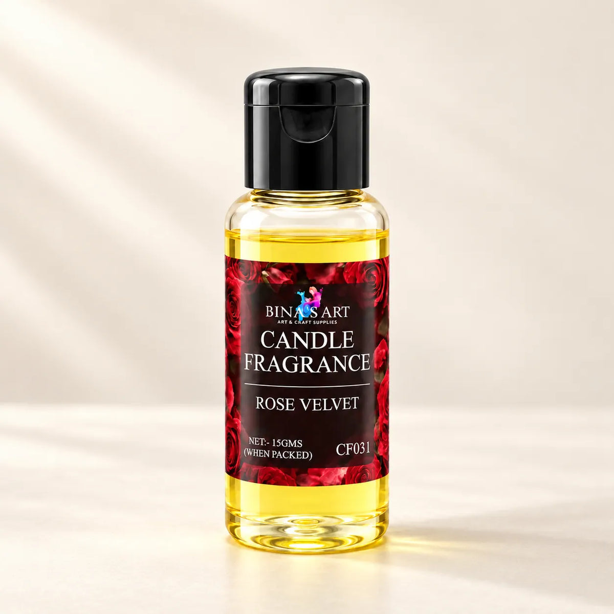 Rose Velvet Candle Fragrance bottle showing the original product label