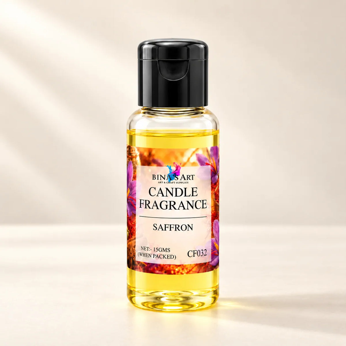 Saffron Candle Fragrance bottle showing the original product label