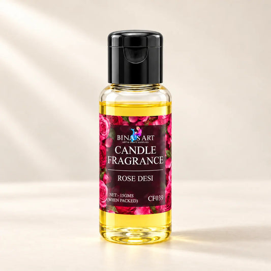Rose Desi Candle Fragrance bottle showing the original product label