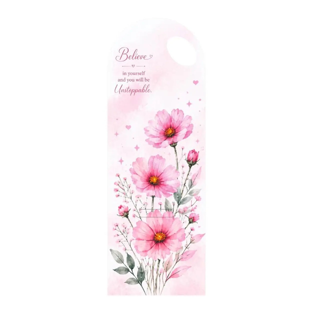 Pink watercolour floral bouquet card with handle, Believe in Yourself, FC009, pack of 5