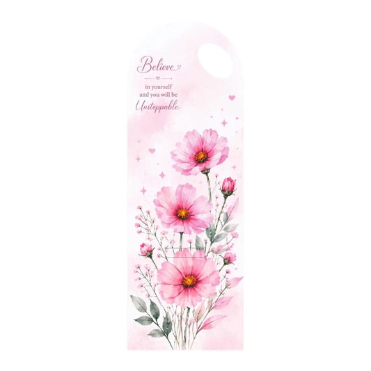 Pink watercolour floral bouquet card with handle, Believe in Yourself, FC009, pack of 5