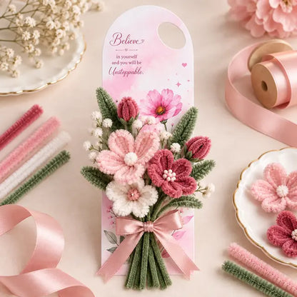 How to use FC009 bouquet card with pink pipe-cleaner flowers