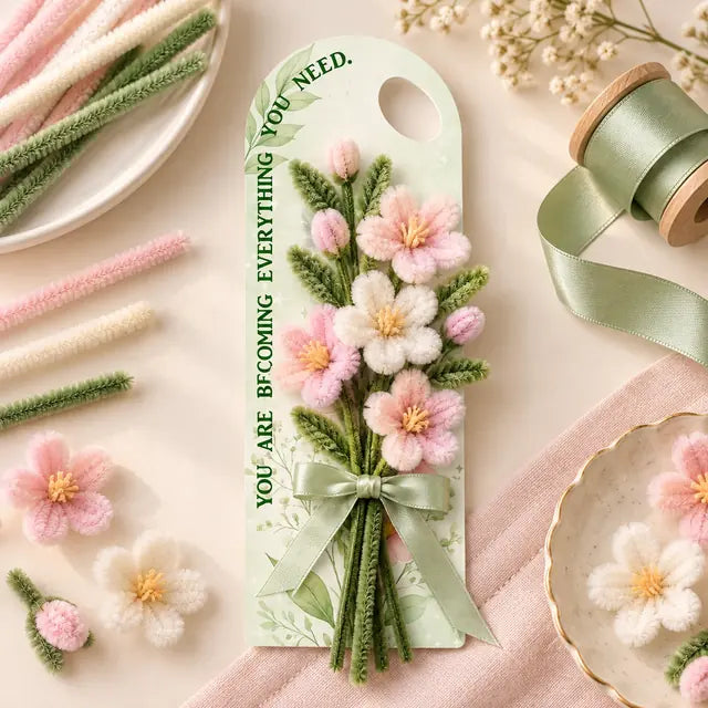 How to use FC012 bouquet card with pink pipe-cleaner blossoms