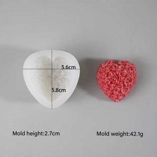 3D Rose Heart Soap & Candle Handmade Mould