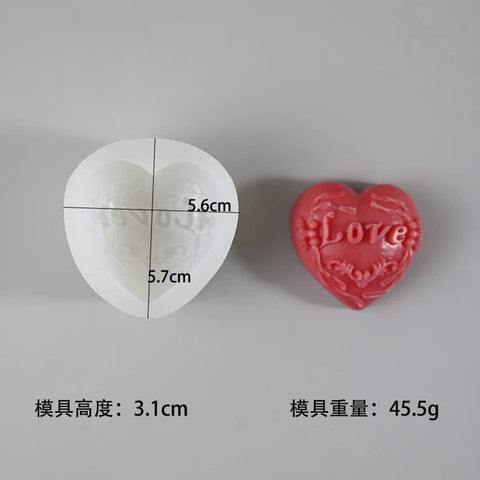 3D Embossed Love In Heart Soap & Candle Handmade Mould