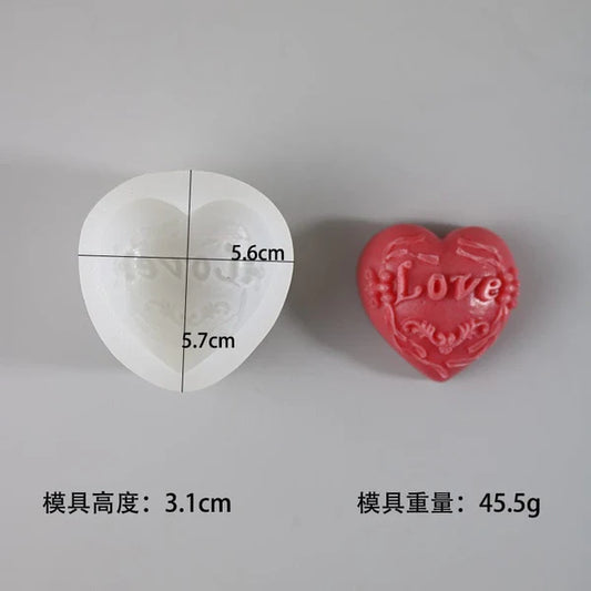 3D Embossed Love In Heart Soap & Candle Handmade Mould