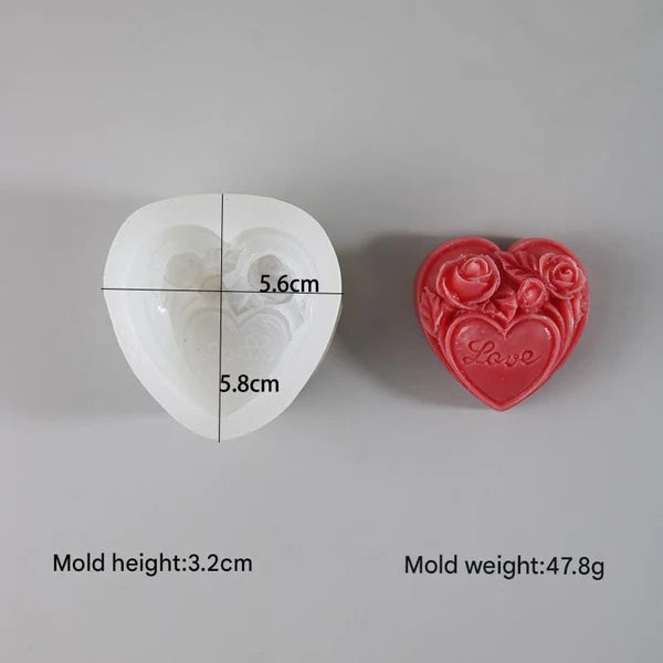 3D Rose & Love In Heart Soap & Candle Handmade Mould