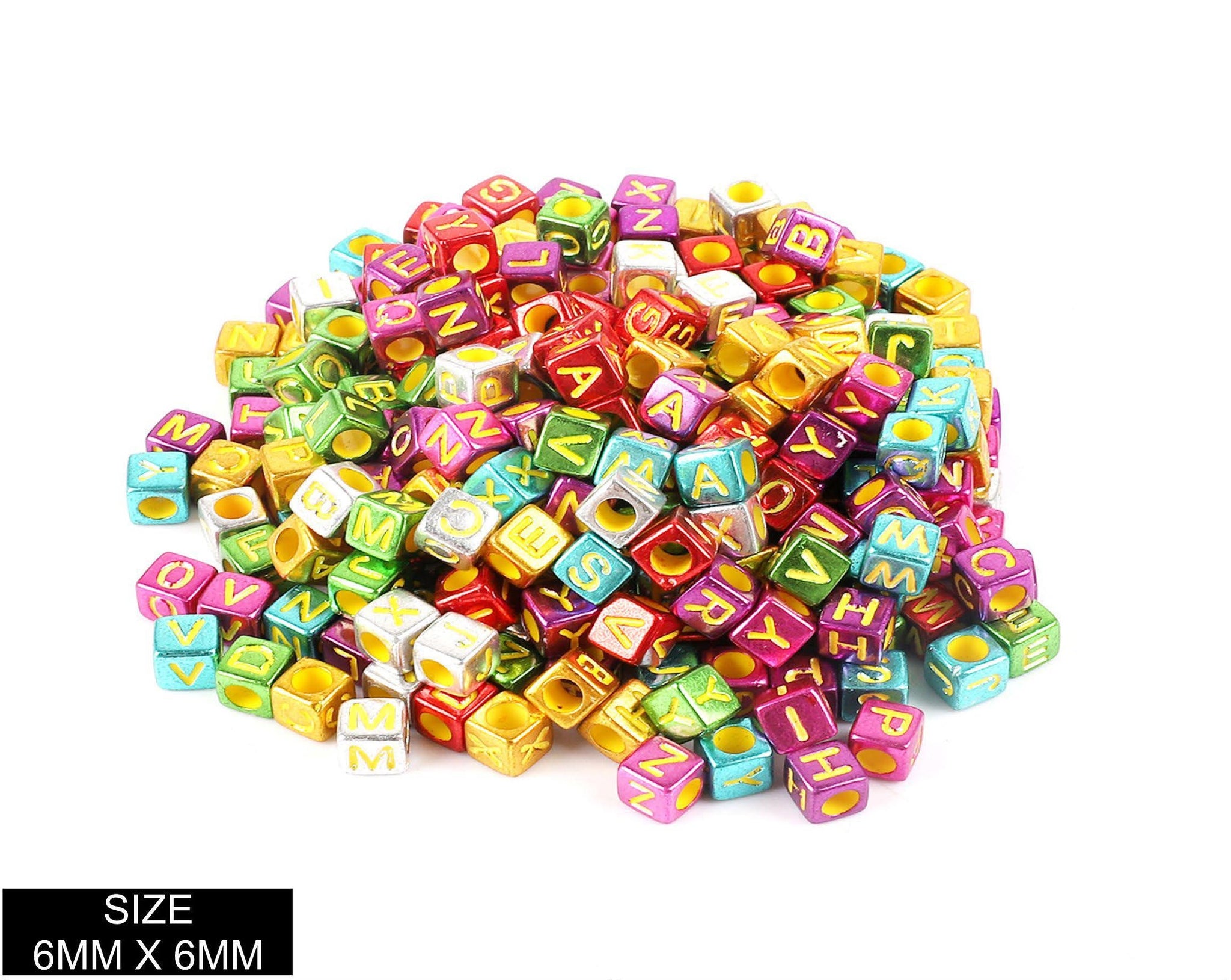 Square ABCD Beads Metallic Colour + Yellow