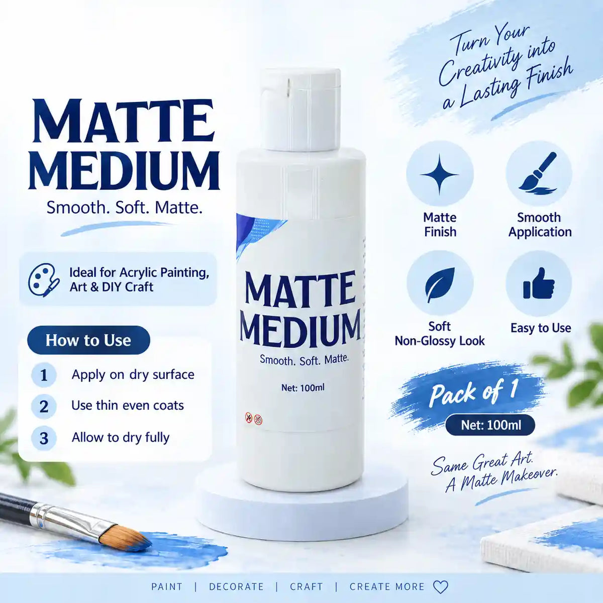 Matte Medium for Acrylic Painting & Crafts – 100 ml – product details and uses