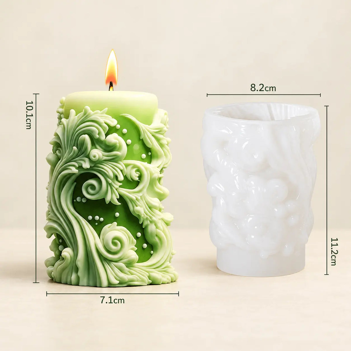 Ornate Wave Pillar Silicone Candle Mould