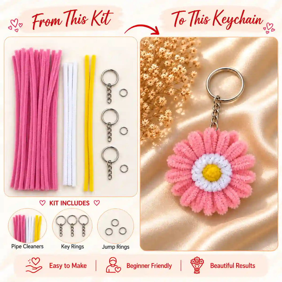 Daisy Flower Keychain DIY Pipe Cleaner Kit