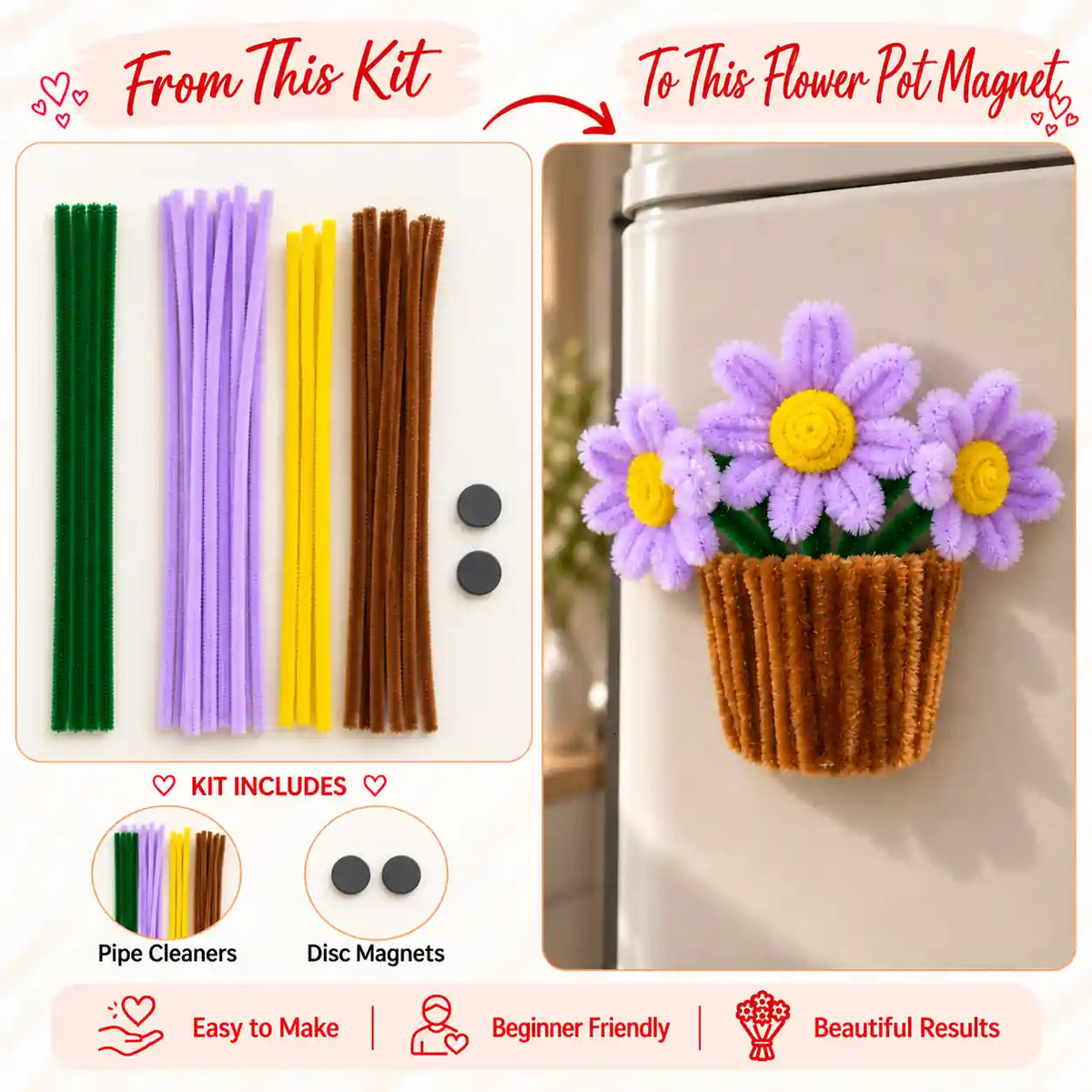Flower Pot Fridge Magnet DIY Pipe Cleaner Kit