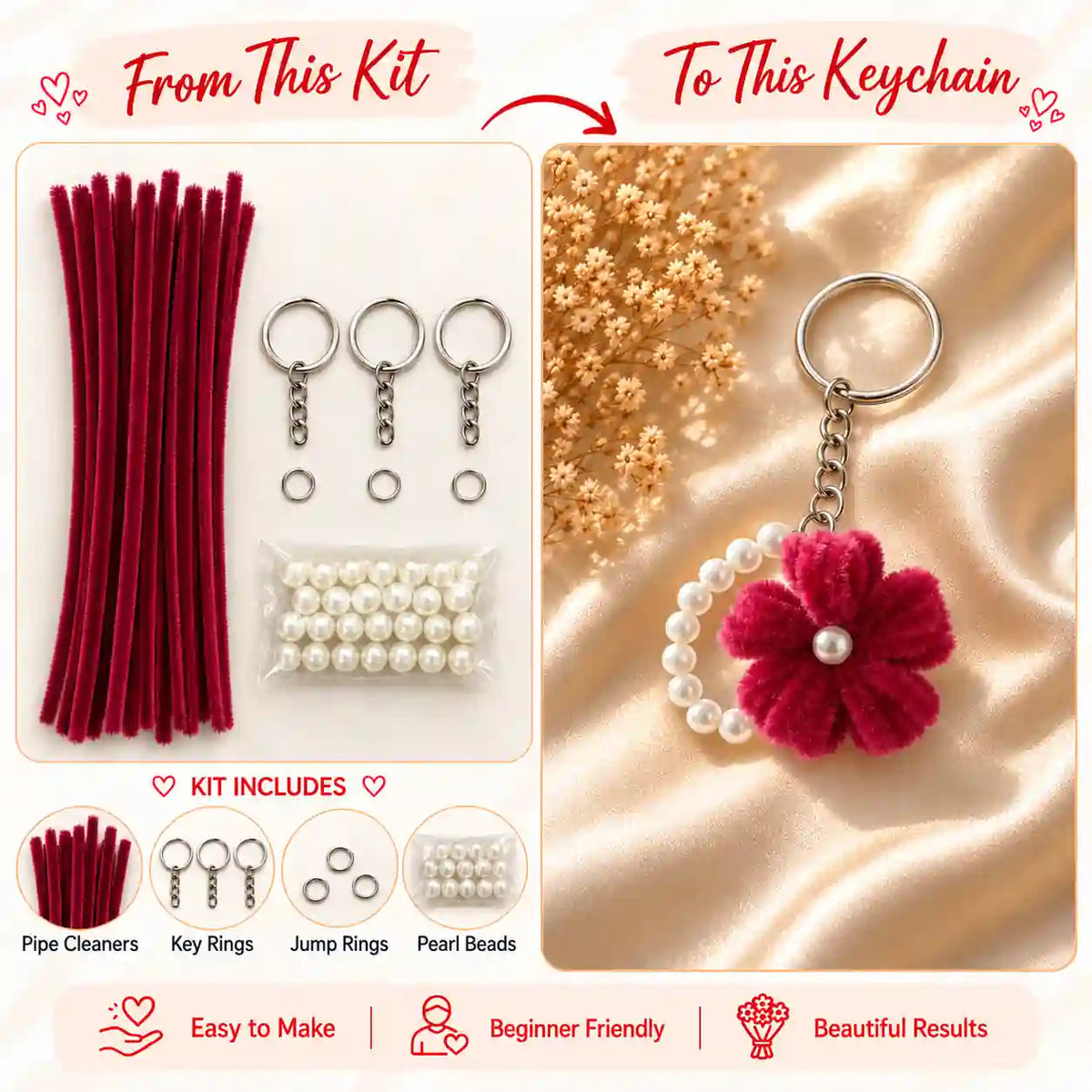 Pearl Flower Keychain DIY Pipe Cleaner Kit