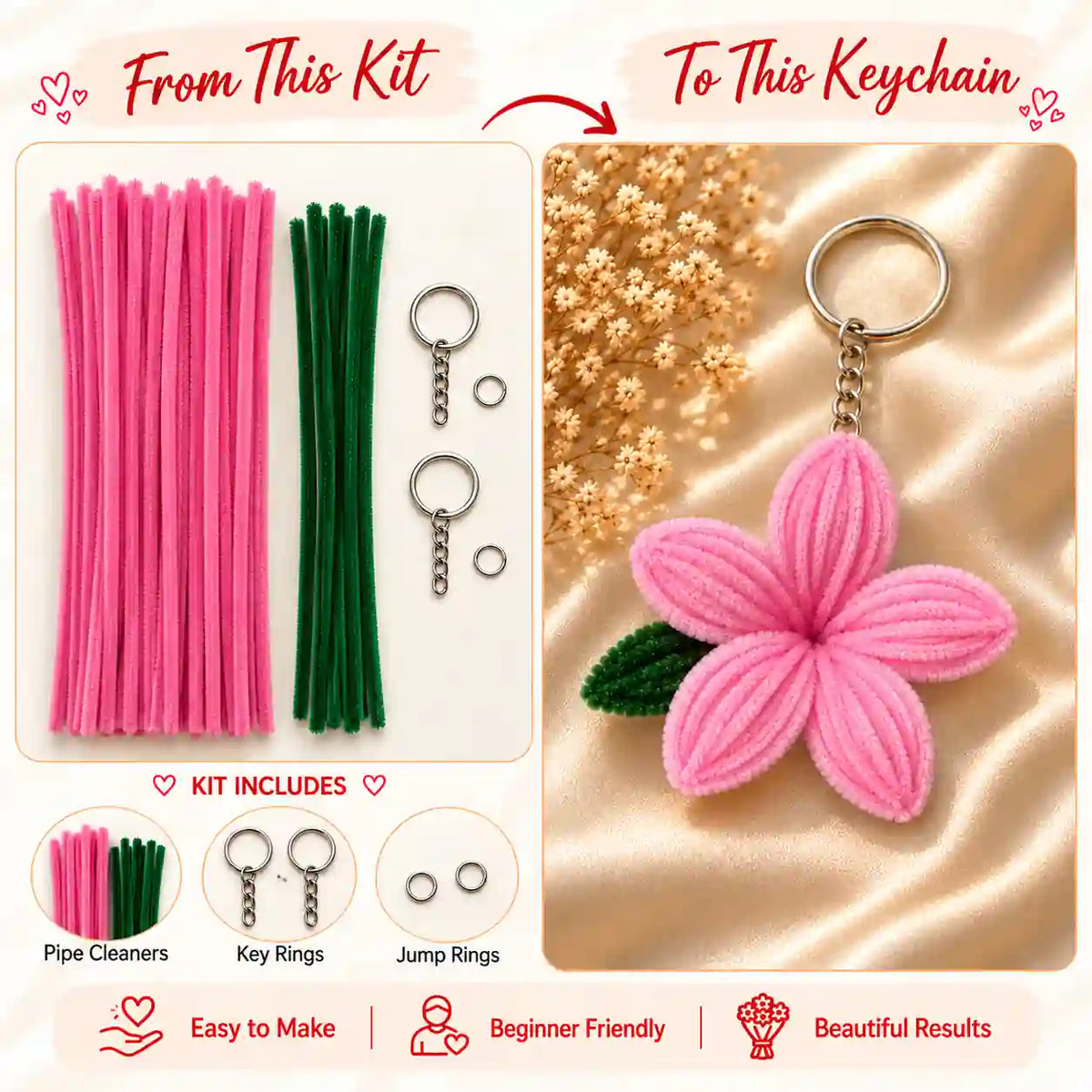 Petal Flower Keychain DIY Pipe Cleaner Kit