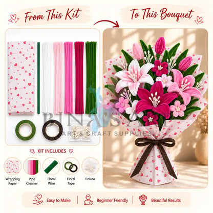 Pink Pipe Cleaner Flower Bouquet DIY Kit