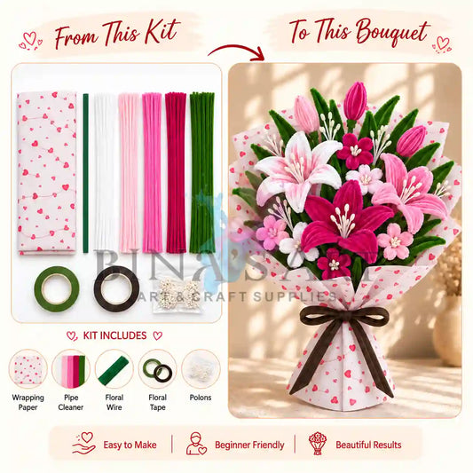 Pink Pipe Cleaner Flower Bouquet DIY Kit