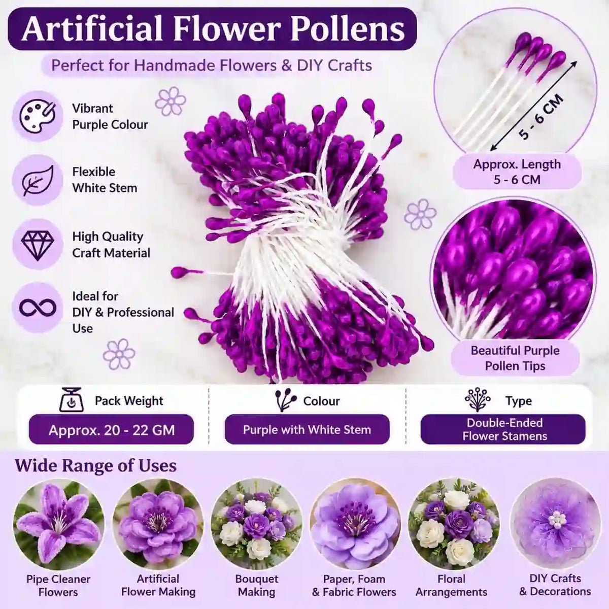 Purple Artificial Flower Pollens / Stamens – 5–6 cm – product details and uses