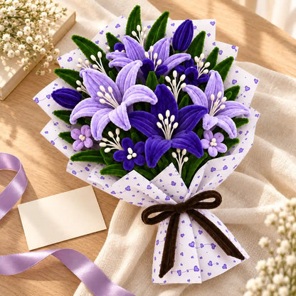 Purple pipe cleaner lily bouquet gift detail view