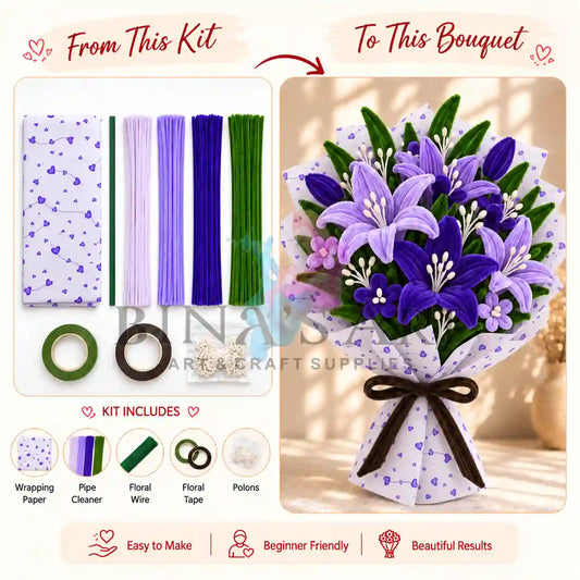 Purple Pipe Cleaner Flower Bouquet DIY Kit