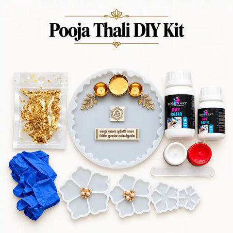 Resin Pooja Thali DIY Kit with Flower Moulds & Mantra materials