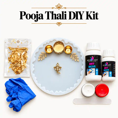 Resin Pooja Thali DIY Kit with Ganesha & Gold Accents materials