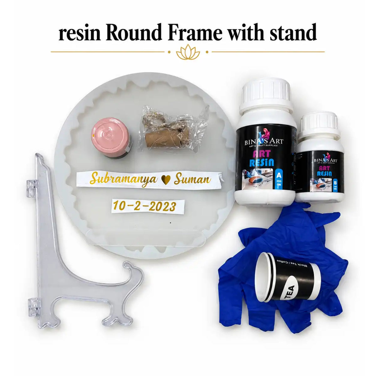 8-Inch Agate Round Resin Frame DIY Kit with Stand & Light