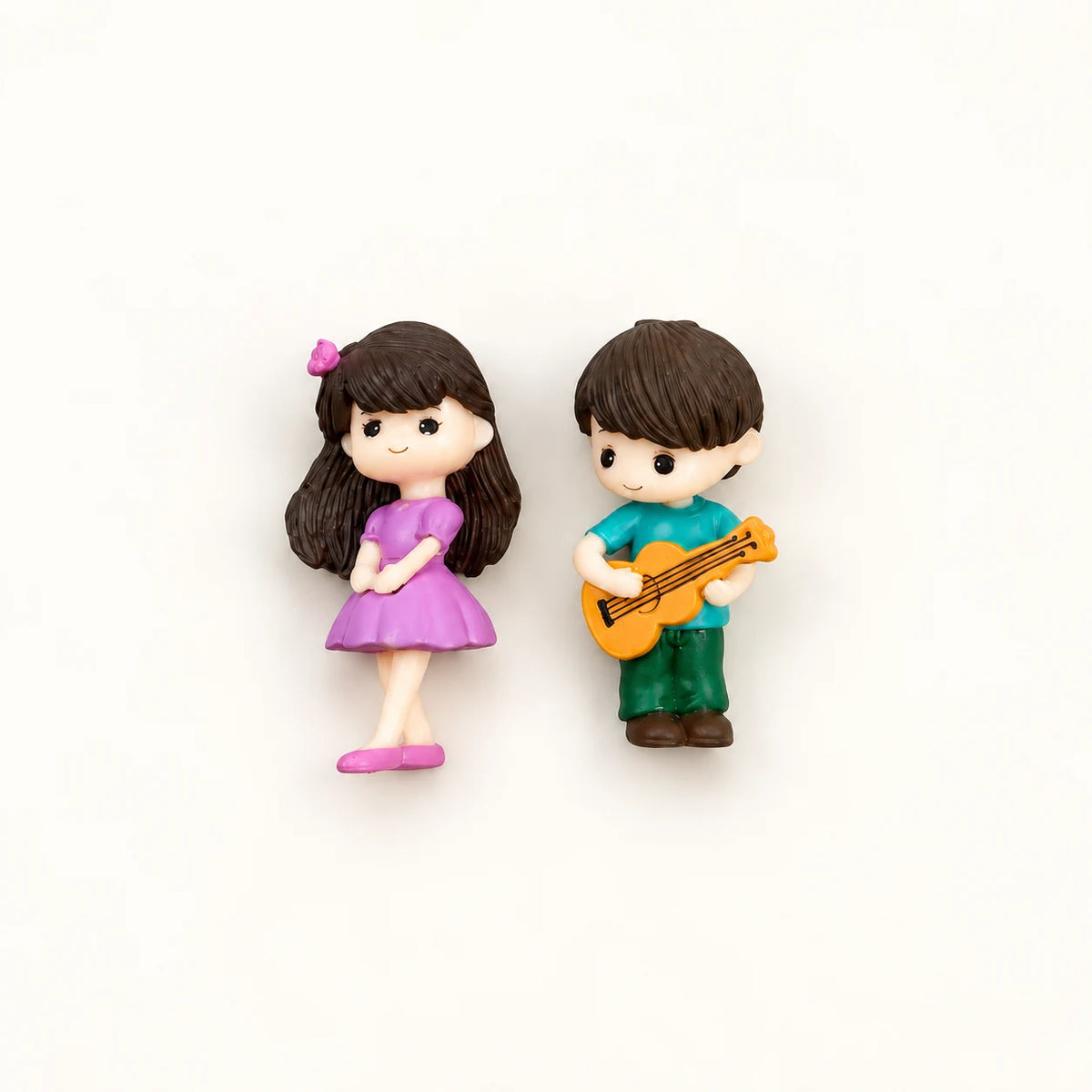 Mini Girl and Guitar Boy Resin Figurine Pair