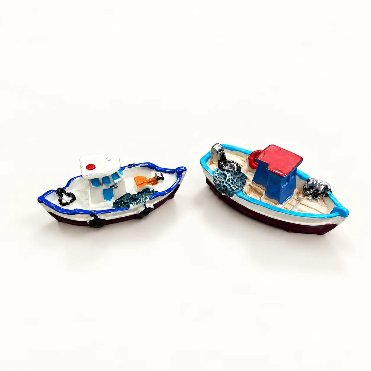 Mini Painted Fishing Boat Decoration Pair