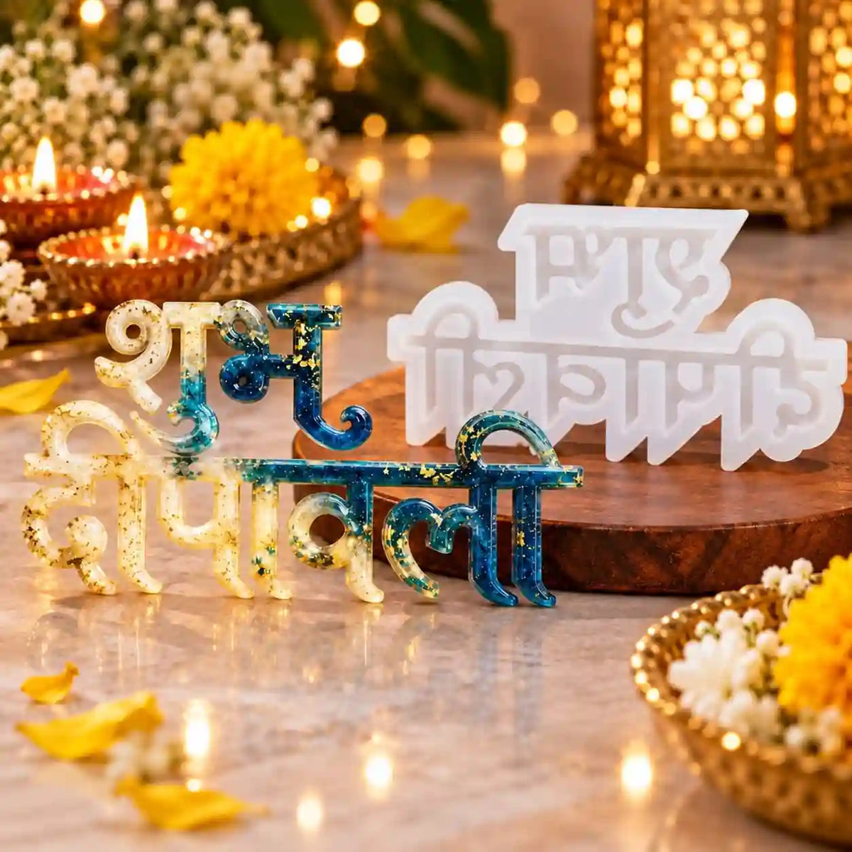 Shubh Deepavali Hindi Text Silicone Resin Mould – 18.27 × 10.23 cm – product view