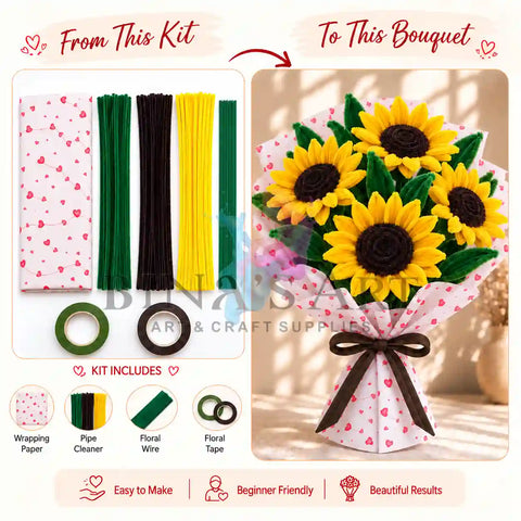 Yellow Pipe Cleaner Flower Bouquet DIY Kit
