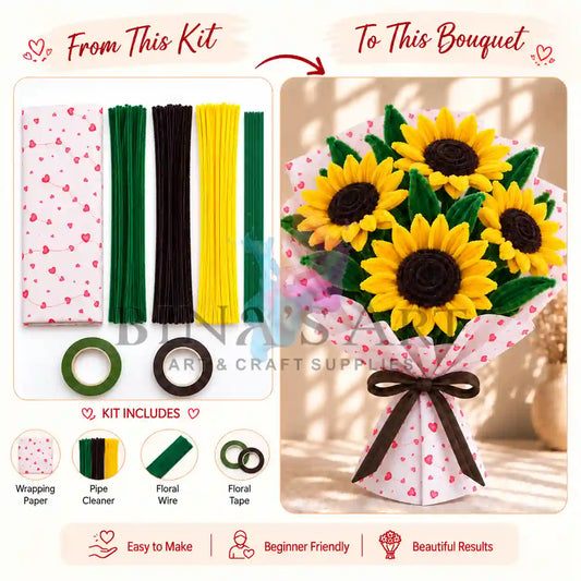 Yellow Pipe Cleaner Flower Bouquet DIY Kit