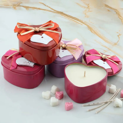 Best Wishes Heart Tin Jars with Bow & Lids – 12 Pieces - example candle filling