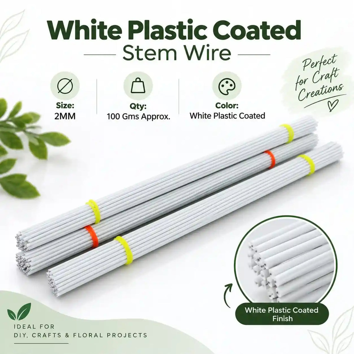 White Plastic-Coated Stem Wire – 2 mm