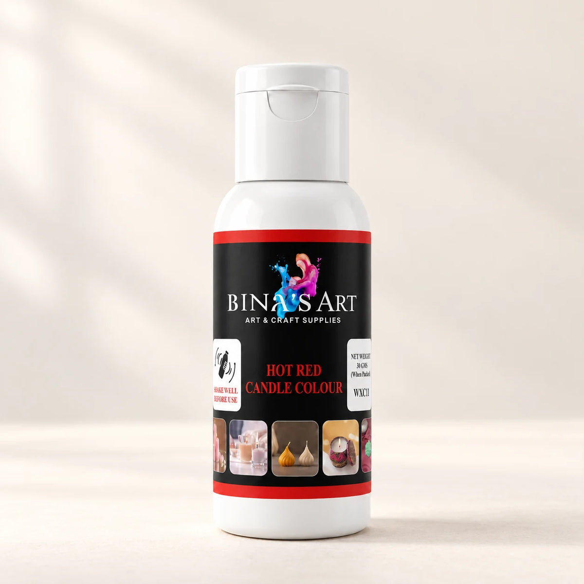 Hot Red Candle Colour bottle showing the original product label