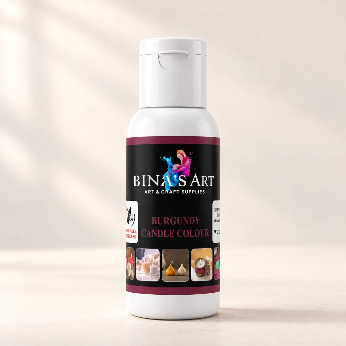 Burgundy Candle Colour bottle showing the original product label