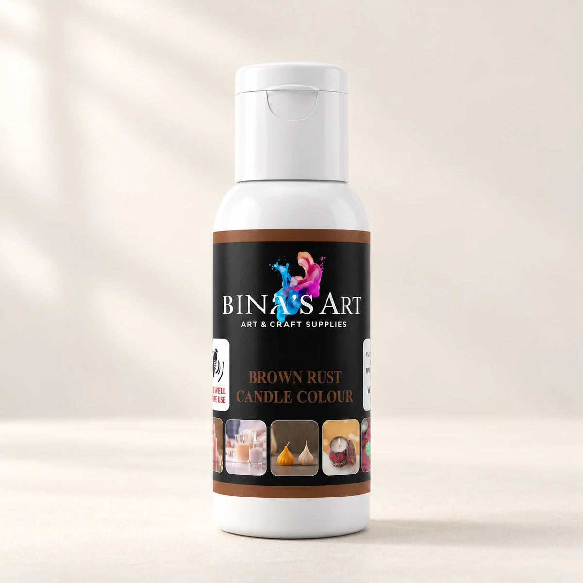 Brown Rust Candle Colour bottle showing the original product label