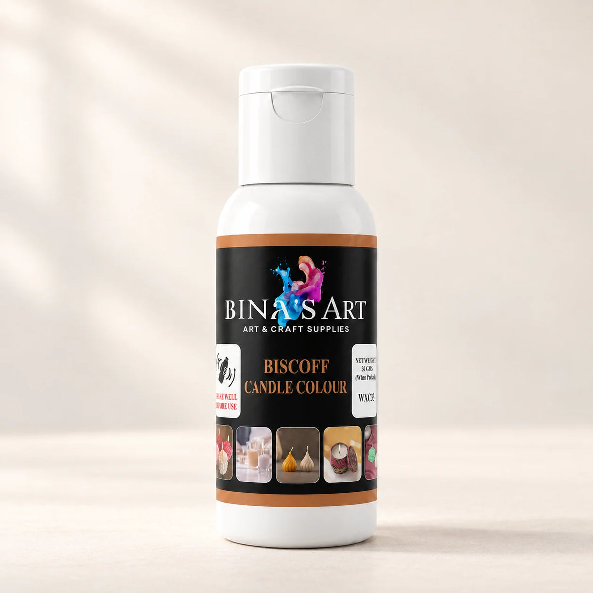 Biscoff Candle Colour bottle showing the original product label