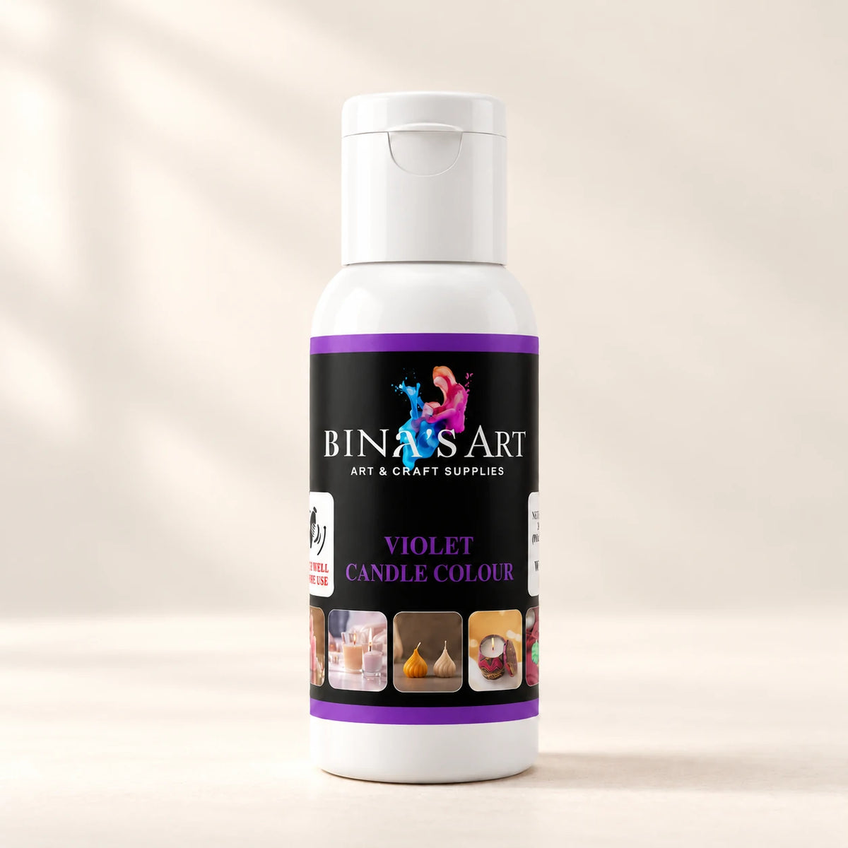 Violet Candle Colour bottle showing the original product label