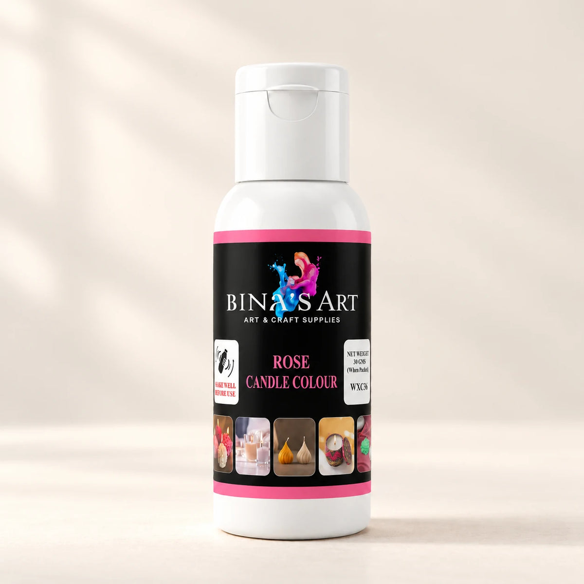 Rose Candle Colour bottle showing the original product label